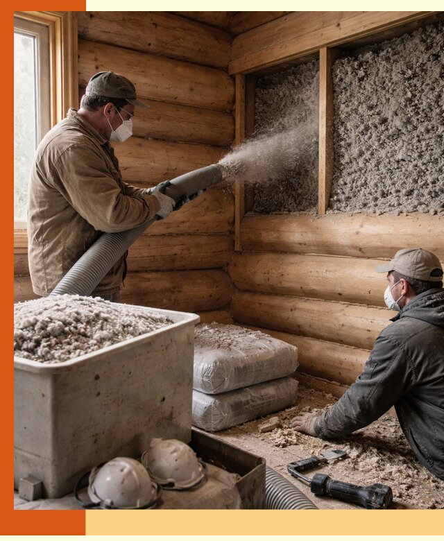 Утепление дома из бруса эковатой в Геленджике