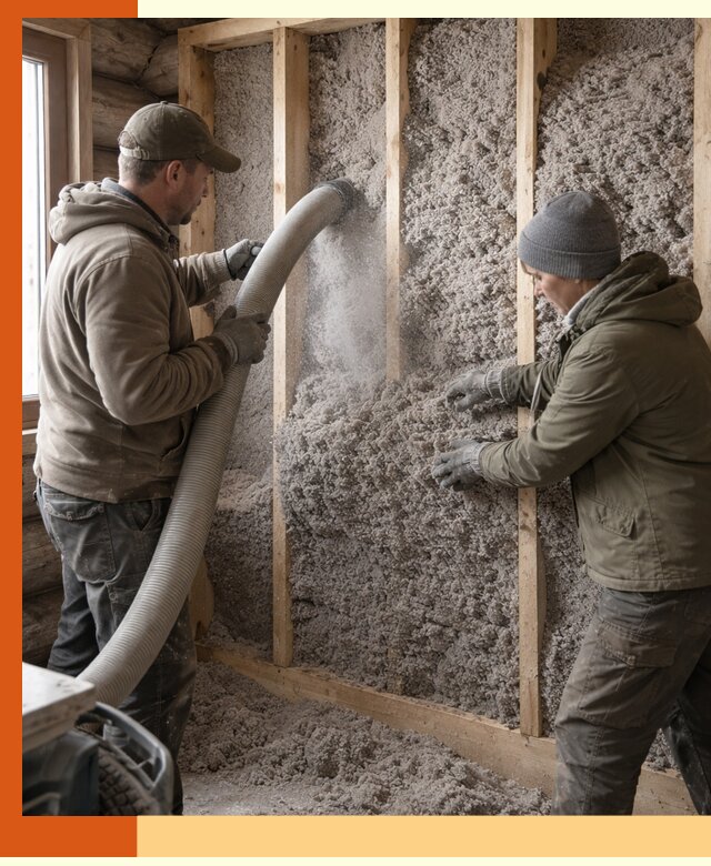 Утепление бревенчатого дома эковатой в Геленджике