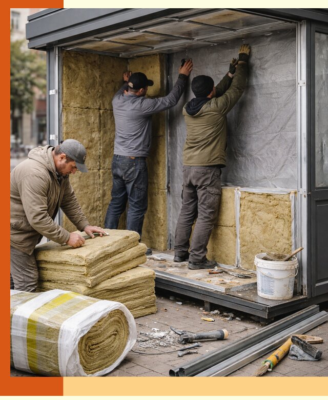 Утепление павильона шаурмы под ключ в Геленджике
