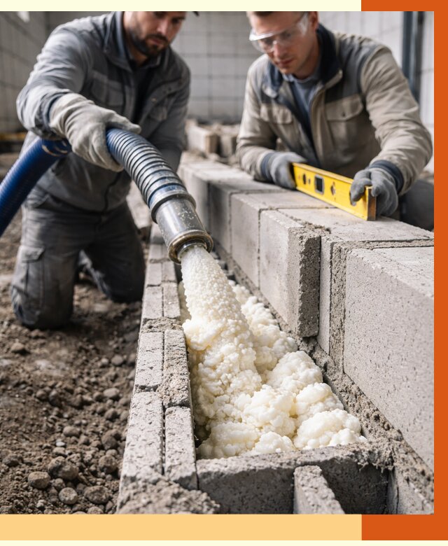 Заполнение колодцевой кладки ППУ в Геленджике от 4365 руб. за м2 | ТепломастерГлн