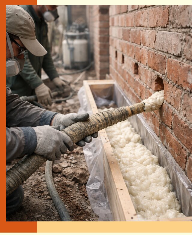 Заливка ППУ в пустоты кирпичной стены в Геленджике