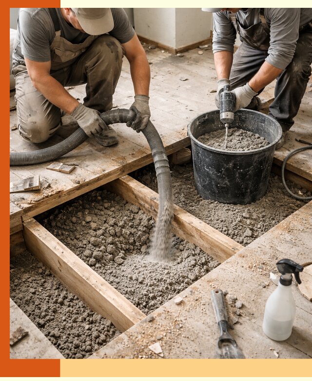 Заполнение пустот пола в Геленджике полиуретаном и пенополистиролом