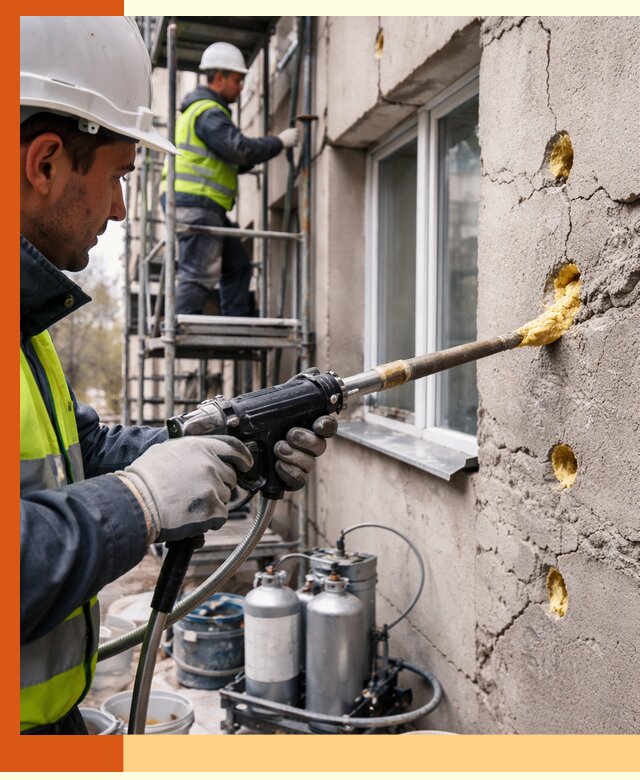 Заполнение пустот в фасаде и утепление стен в Геленджике