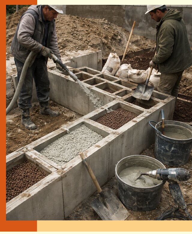 Заполнение полостей фундамента в Геленджике герметичным утеплением и повышением прочности