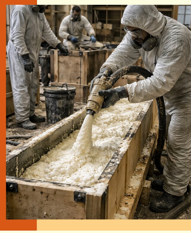 Заливка пенополиуретана в формы для утепления в Геленджике